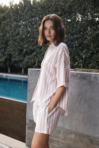 GINGERLILLY EVIE STRIPE LINEN SHORT SET SLEEPWEAR Gingerlilly