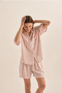 GINGERLILLY EVIE STRIPE LINEN SHORT SET SLEEPWEAR Gingerlilly