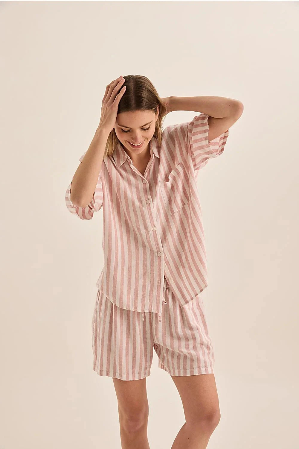 GINGERLILLY EVIE STRIPE LINEN SHORT SET SLEEPWEAR Gingerlilly