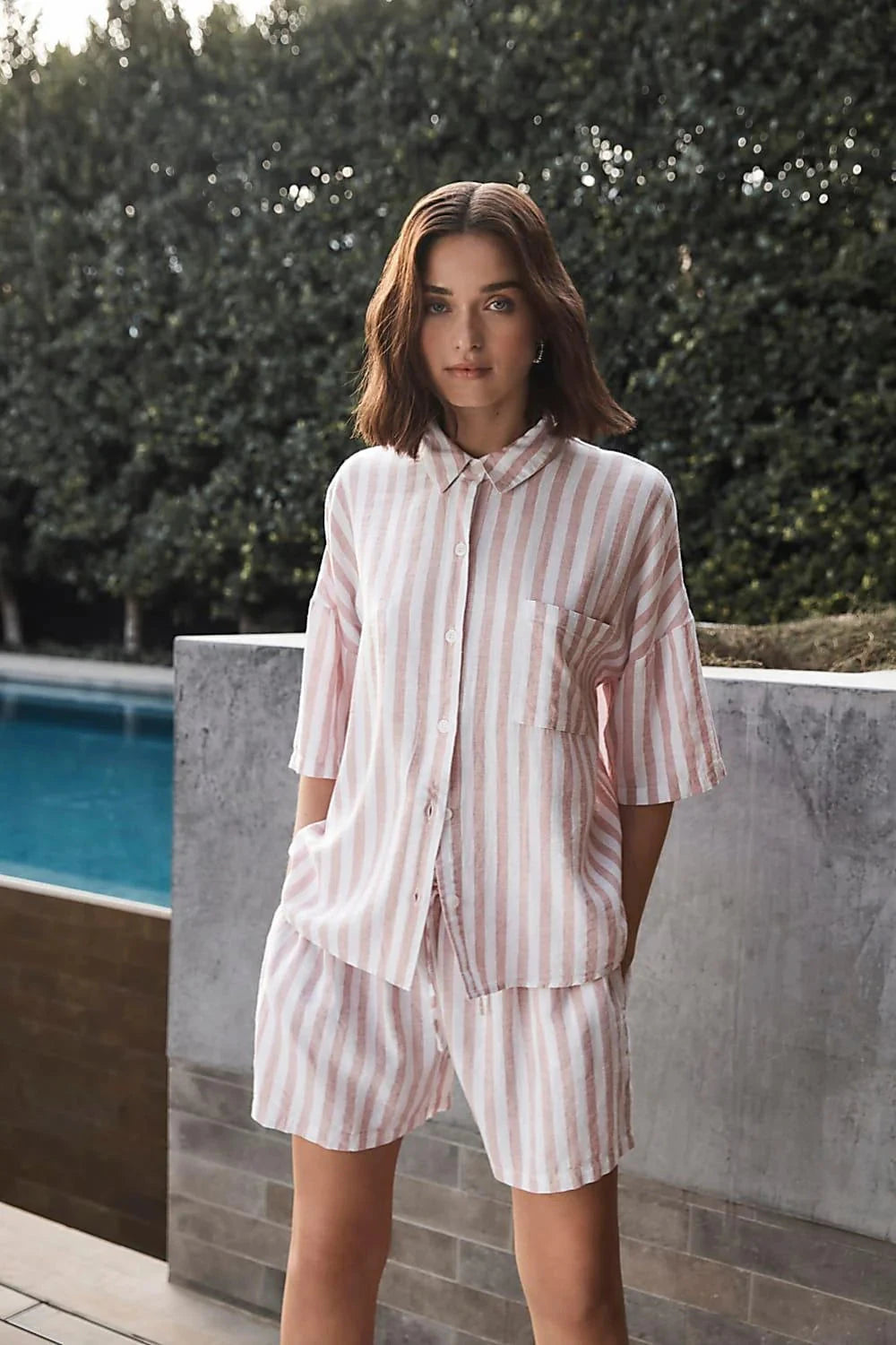 GINGERLILLY EVIE STRIPE LINEN SHORT SET SLEEPWEAR Gingerlilly