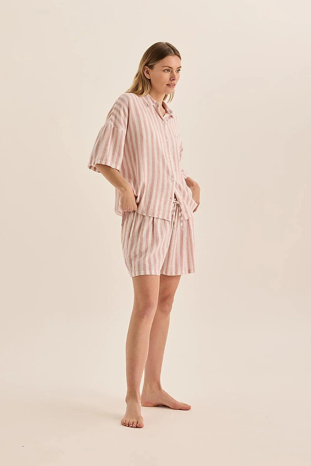 GINGERLILLY EVIE STRIPE LINEN SHORT SET SLEEPWEAR Gingerlilly