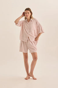 GINGERLILLY EVIE STRIPE LINEN SHORT SET SLEEPWEAR Gingerlilly