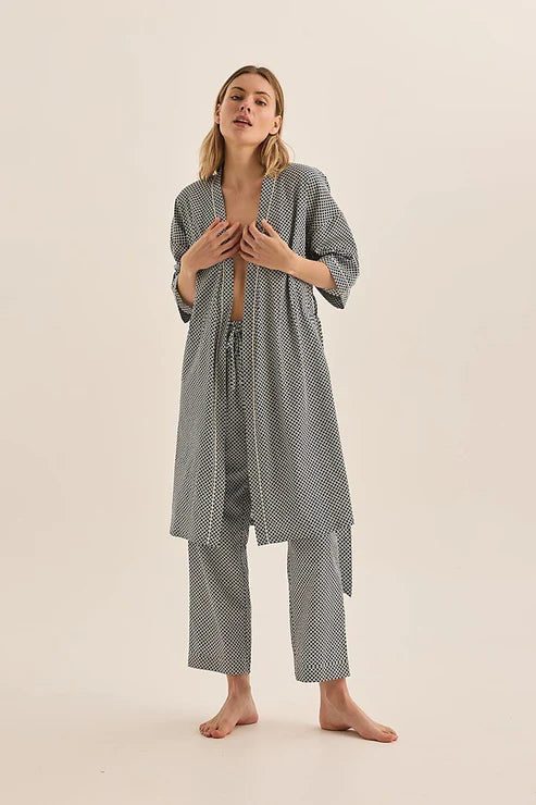 GINGERLILLY INDIGO DIAMOND COTTON ROBE SLEEPWEAR Brief Affairs