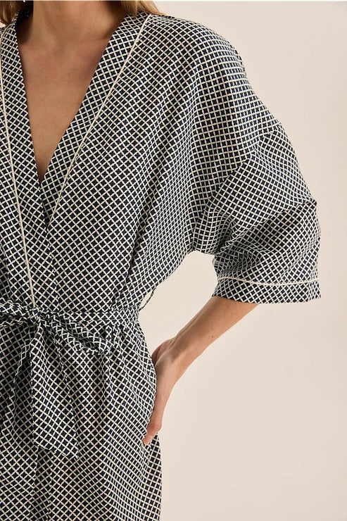 GINGERLILLY INDIGO DIAMOND COTTON ROBE SLEEPWEAR Brief Affairs