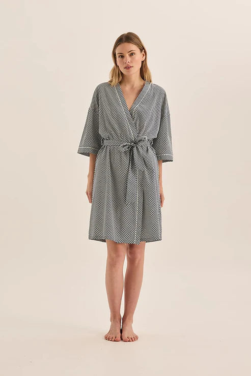 GINGERLILLY INDIGO DIAMOND COTTON ROBE SLEEPWEAR Brief Affairs