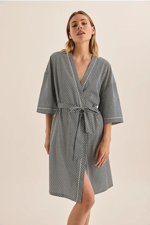 GINGERLILLY INDIGO DIAMOND COTTON ROBE SLEEPWEAR Brief Affairs