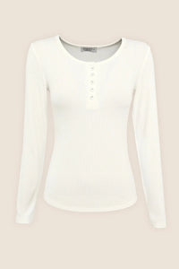 GINGERLILLY LILLE RIBBED LONG SLEEVE HENLEY TOP SLEEPWEAR Gingerlilly