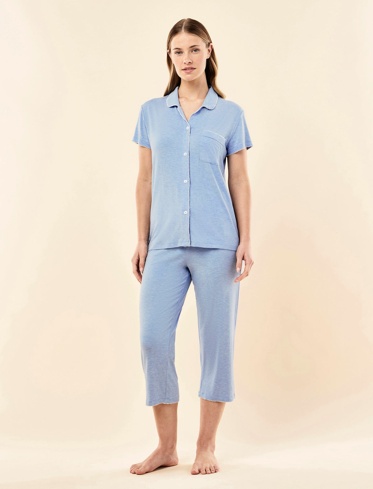 Papinelle Kate Modal Soft Crop PJ - Pacific Blue