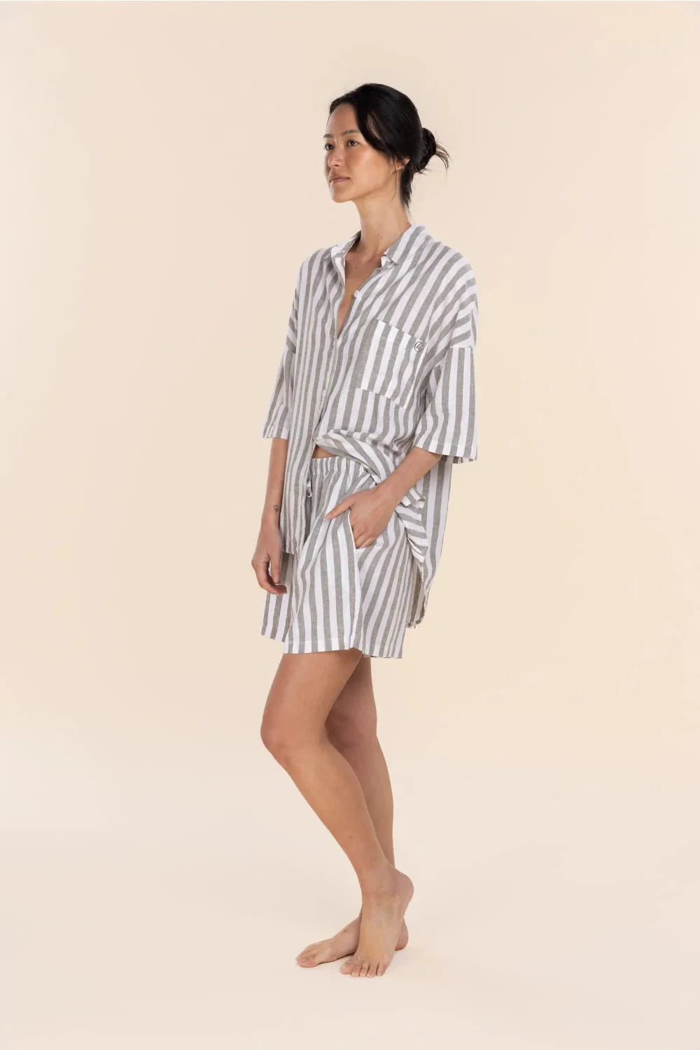 GINGERLILLY EVIE STRIPE LINEN SHORT SET SLEEPWEAR Gingerlilly 