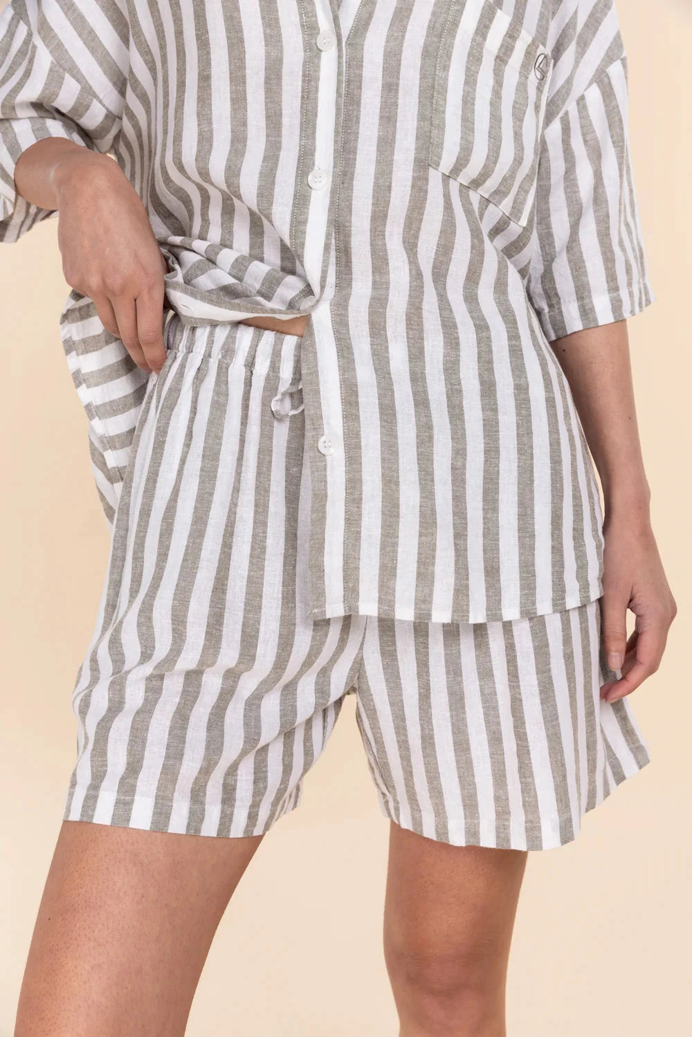 GINGERLILLY EVIE STRIPE LINEN SHORT SET SLEEPWEAR Gingerlilly 