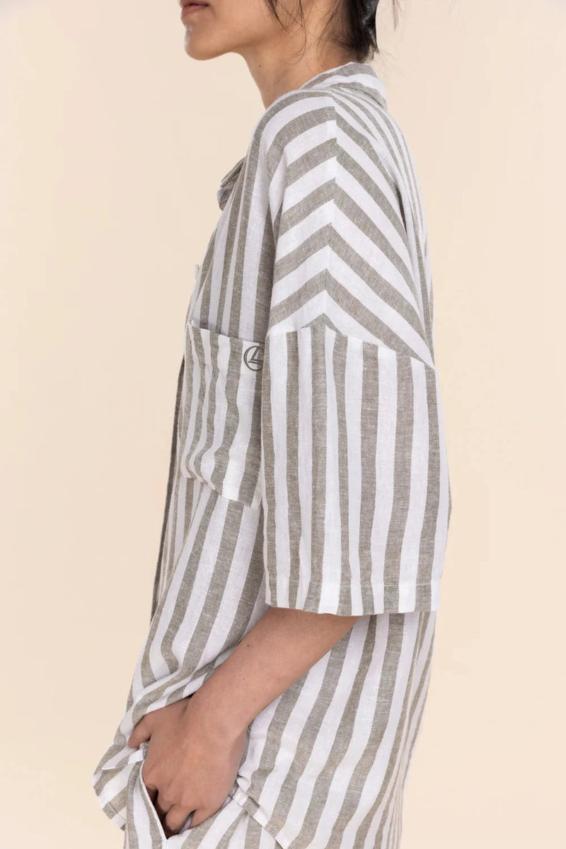 GINGERLILLY EVIE STRIPE LINEN SHORT SET SLEEPWEAR Gingerlilly 