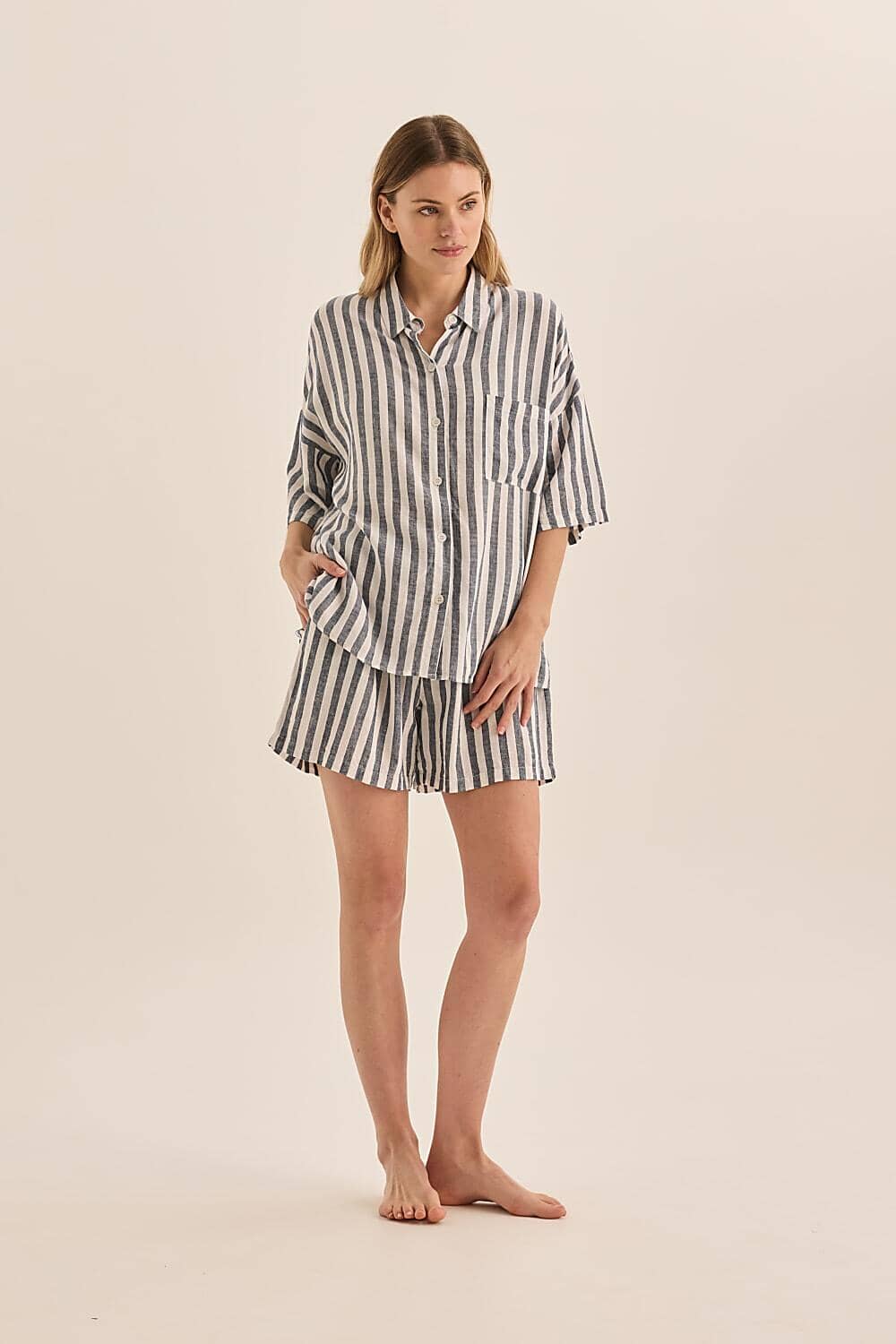 Gingerlilly Evie Stripe Linen Short Set Sleepwear Gingerlilly 