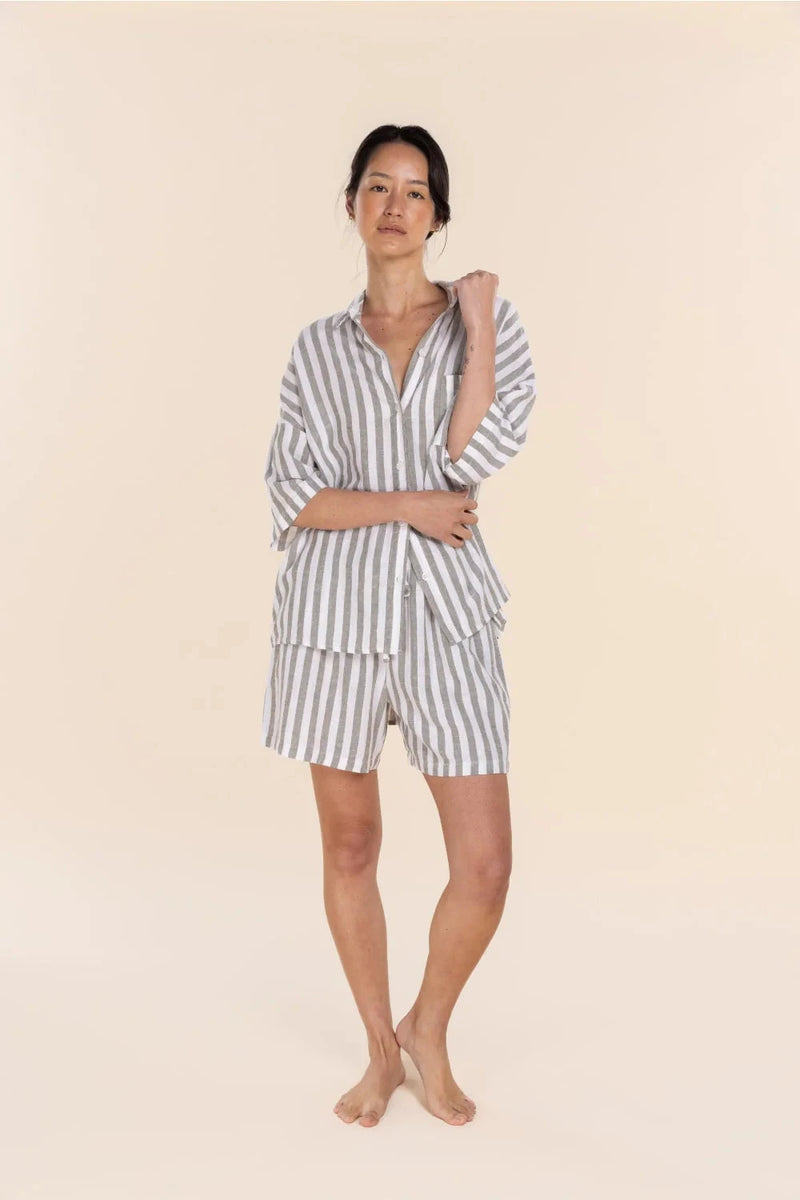 GINGERLILLY EVIE STRIPE LINEN SHORT SET SLEEPWEAR Gingerlilly 