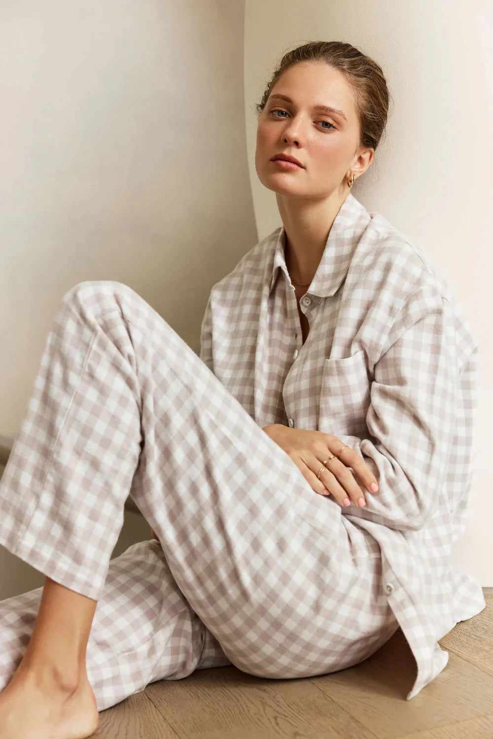 Gingerlilly Lia Natural Gingham Cotton PJ set Sleepwear Ginia 