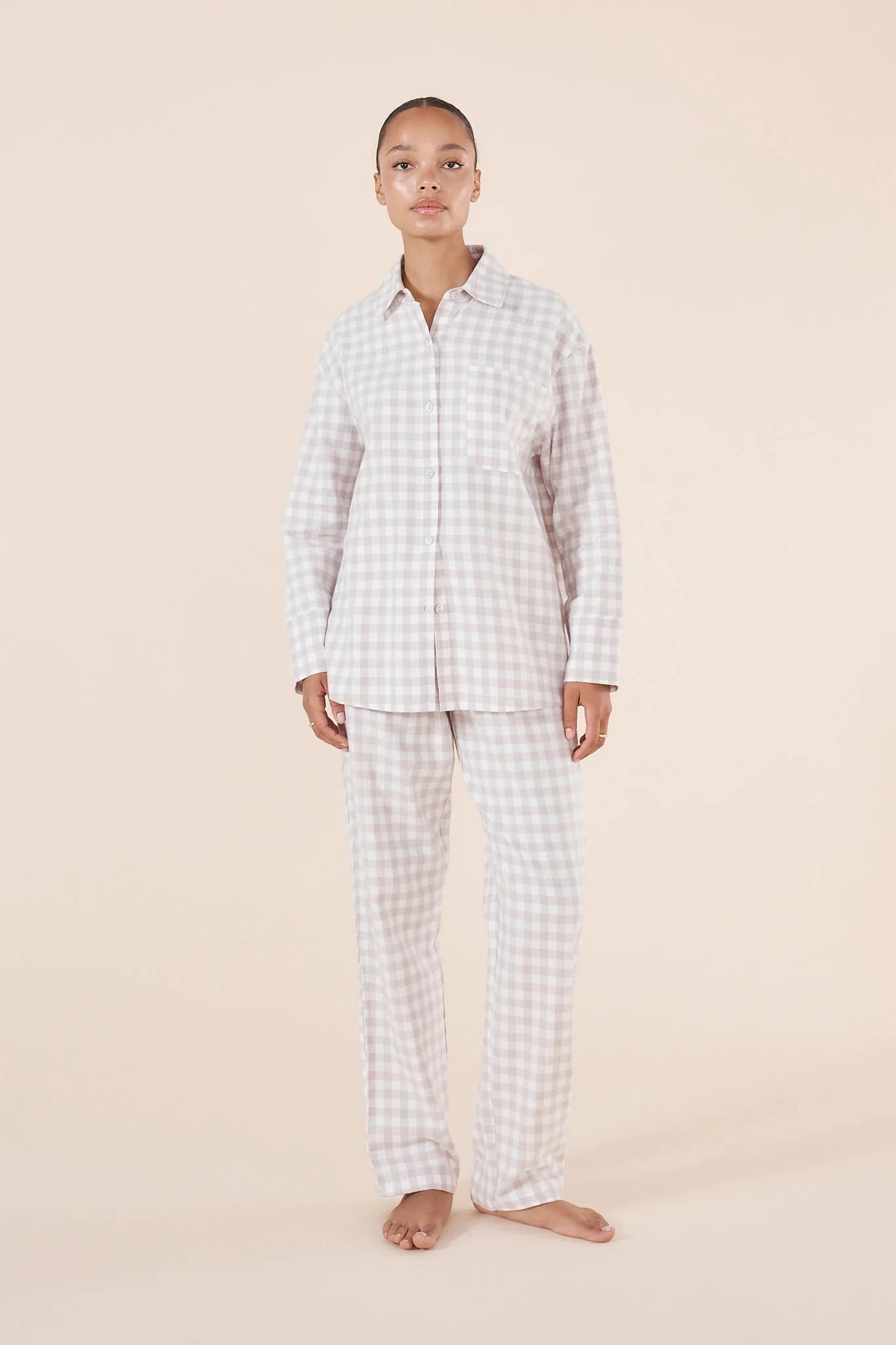 Gingerlilly Lia Natural Gingham Cotton PJ set Sleepwear Ginia 