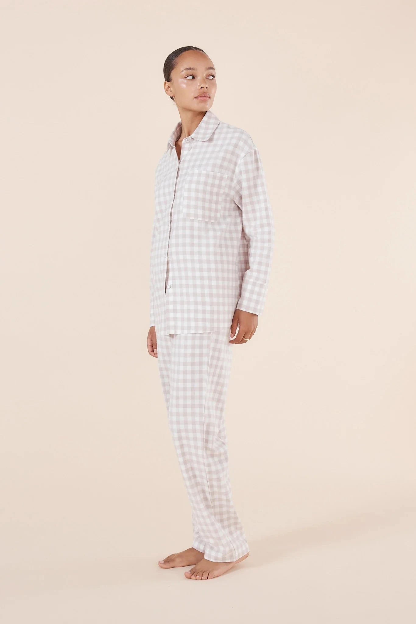 Gingerlilly Lia Natural Gingham Cotton PJ set Sleepwear Ginia 