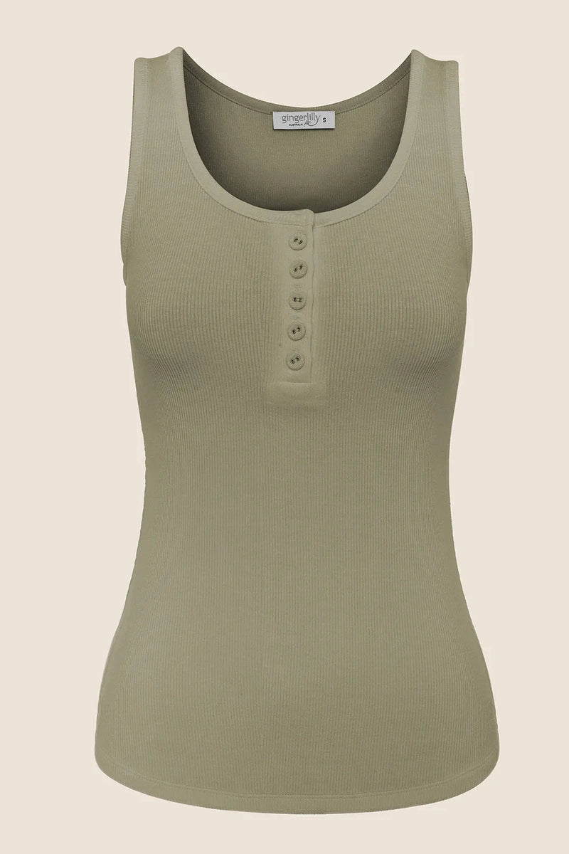 GINGERLILLY LIBERTY RIBBED SINGLET HENLEY TOP SLEEPWEAR Gingerlilly 