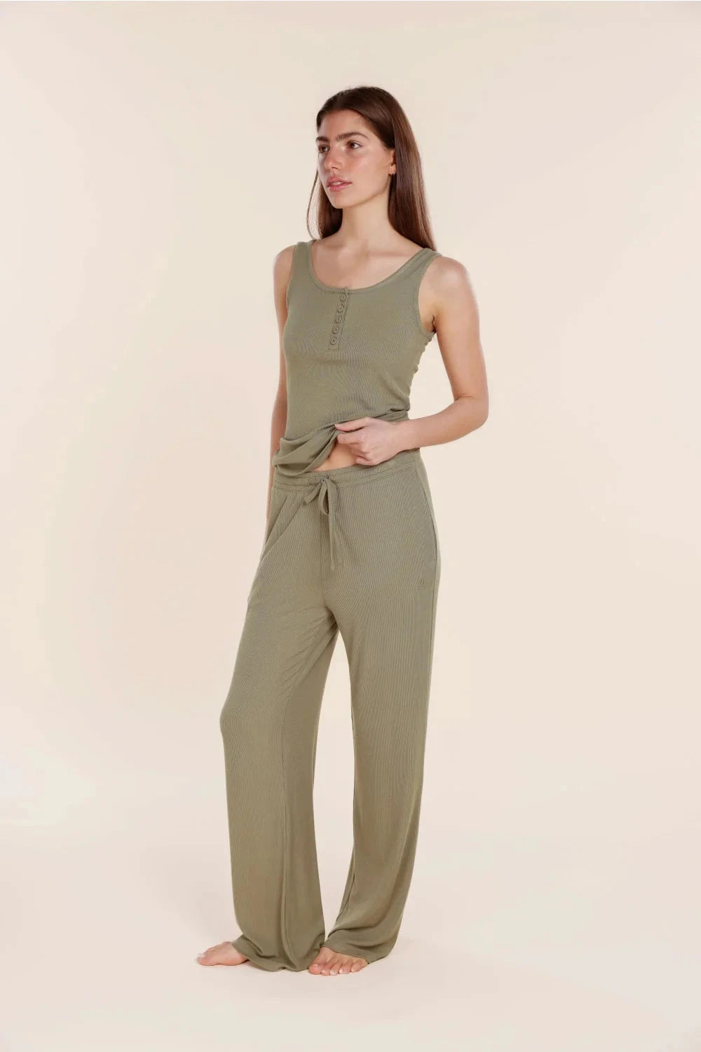 GINGERLILLY LIBERTY RIBBED SINGLET HENLEY TOP SLEEPWEAR Gingerlilly 