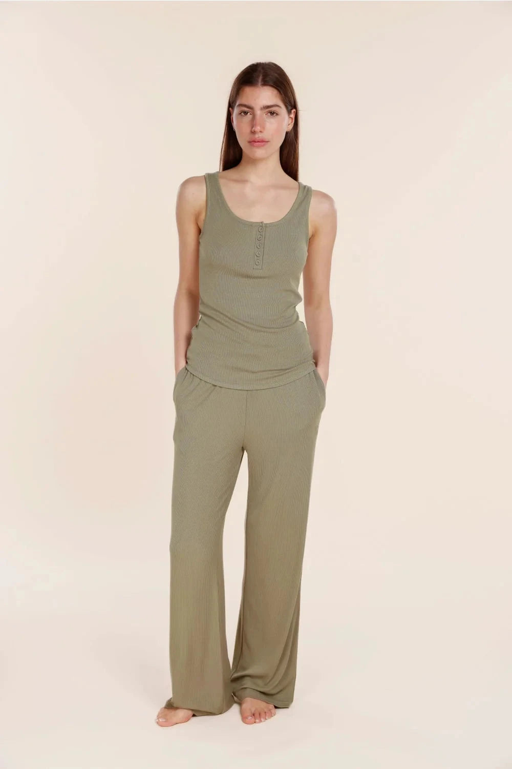 GINGERLILLY LIBERTY RIBBED SINGLET HENLEY TOP SLEEPWEAR Gingerlilly 
