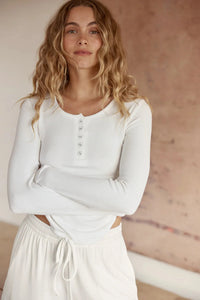 GINGERLILLY LILLE RIBBED LONG SLEEVE HENLEY TOP SLEEPWEAR Gingerlilly 
