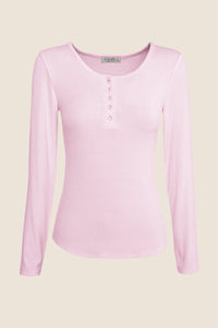 GINGERLILLY LILLE RIBBED LONG SLEEVE HENLEY TOP SLEEPWEAR Gingerlilly 