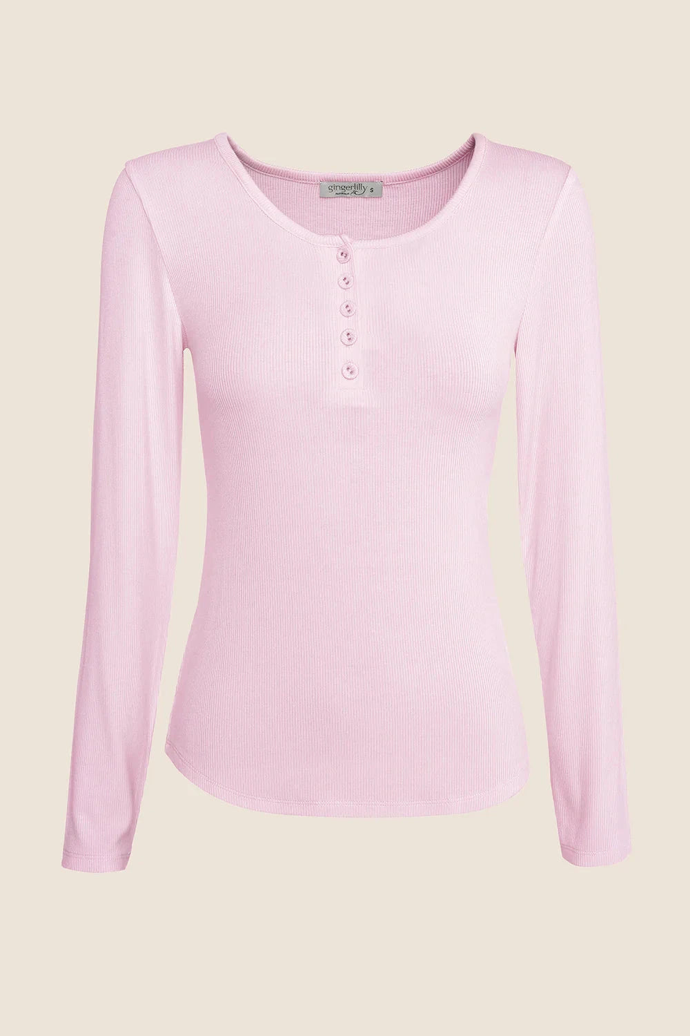 GINGERLILLY LILLE RIBBED LONG SLEEVE HENLEY TOP SLEEPWEAR Gingerlilly 