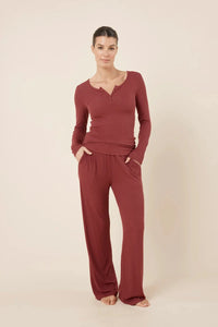 Gingerlilly Lille Ribbed Long Sleeve Henley Top Sleepwear Gingerlilly 