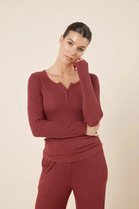 Gingerlilly Lille Ribbed Long Sleeve Henley Top Sleepwear Gingerlilly 