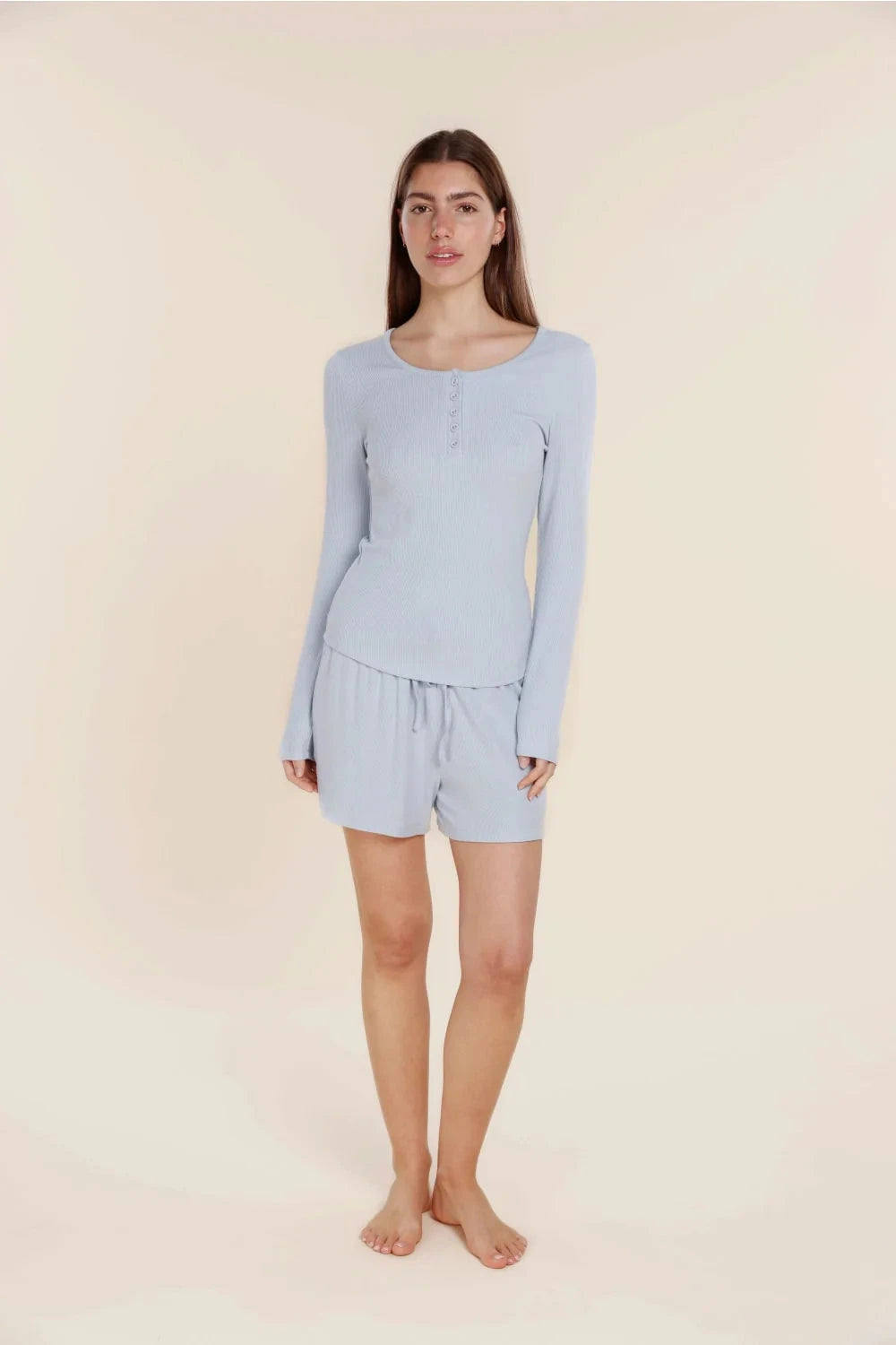 GINGERLILLY LILLE RIBBED LONG SLEEVE HENLEY TOP SLEEPWEAR Gingerlilly 