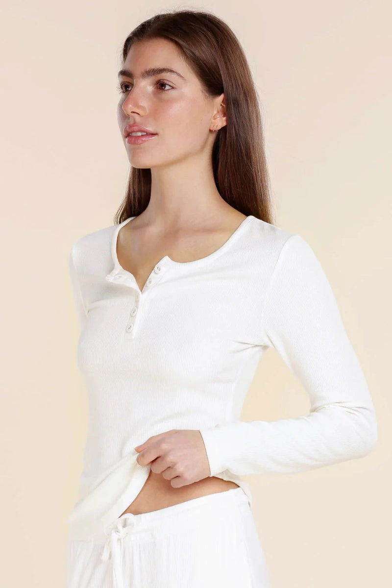 GINGERLILLY LILLE RIBBED LONG SLEEVE HENLEY TOP SLEEPWEAR Gingerlilly 