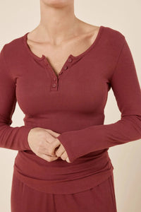 Gingerlilly Lille Ribbed Long Sleeve Henley Top Sleepwear Gingerlilly 