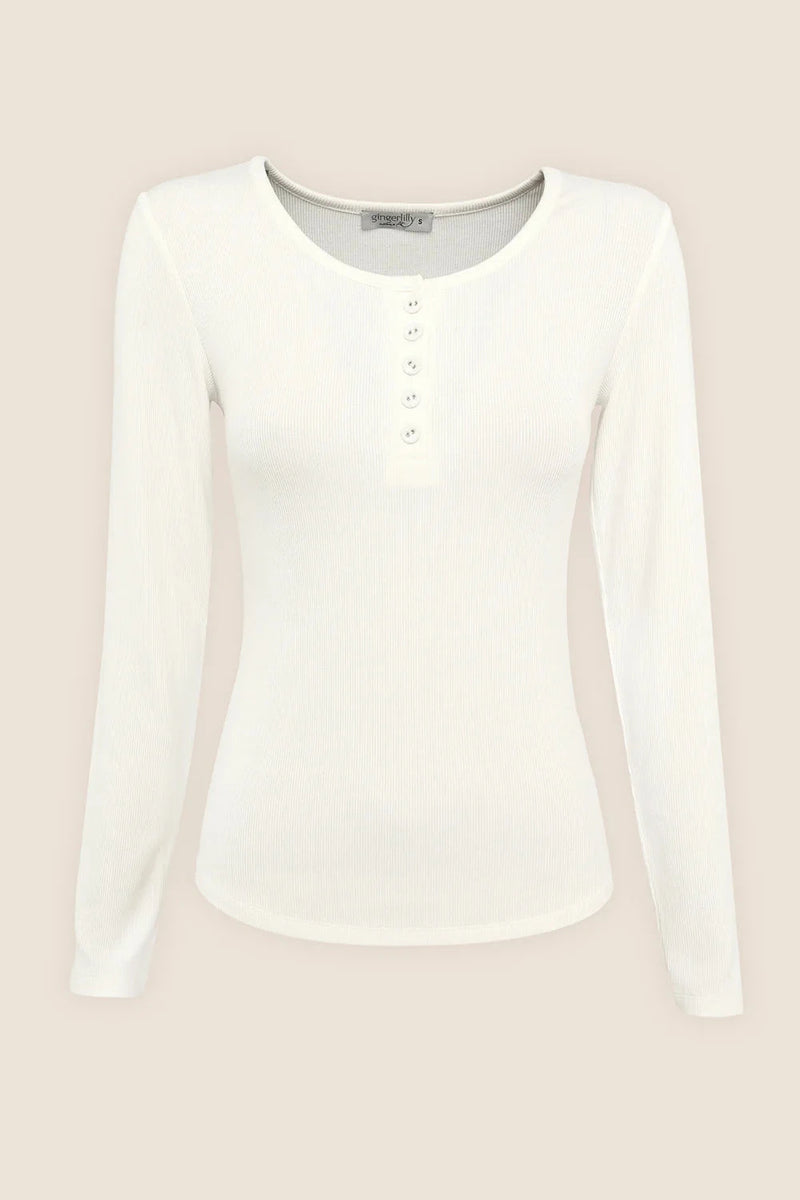 GINGERLILLY LILLE RIBBED LONG SLEEVE HENLEY TOP SLEEPWEAR Gingerlilly 