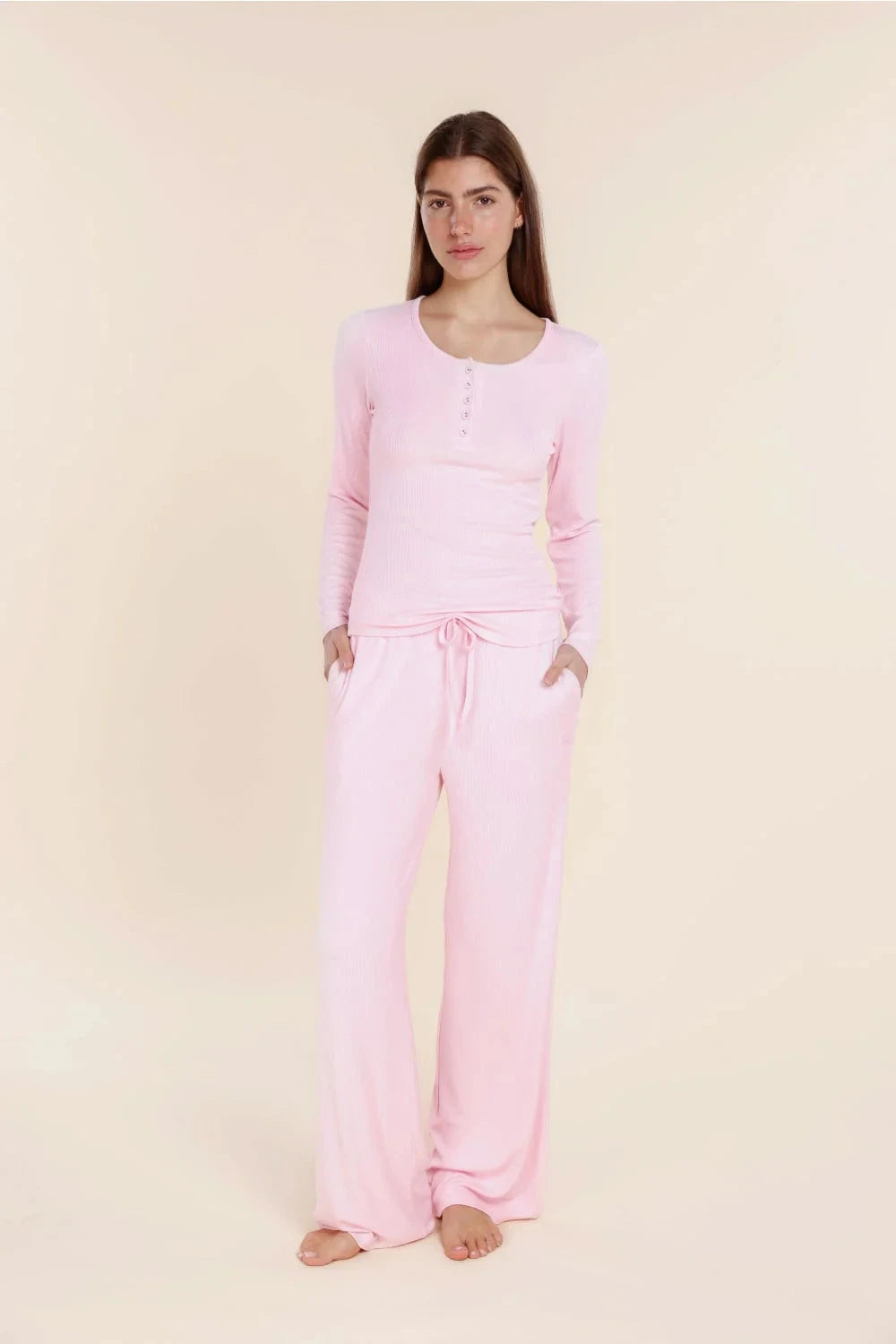 GINGERLILLY LILLE RIBBED LONG SLEEVE HENLEY TOP SLEEPWEAR Gingerlilly 