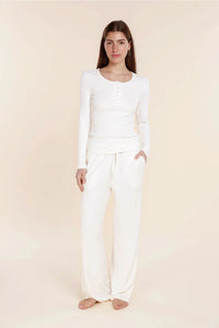 GINGERLILLY LILLE RIBBED LONG SLEEVE HENLEY TOP SLEEPWEAR Gingerlilly 