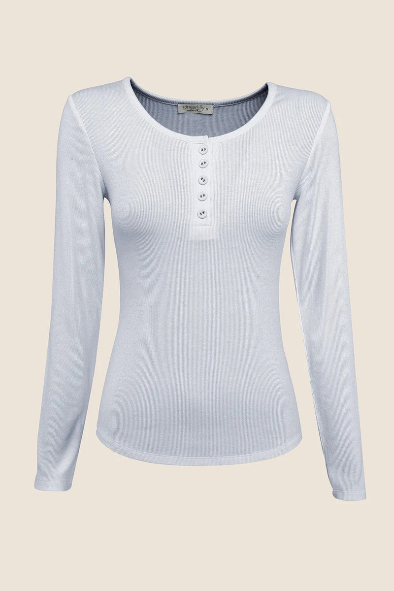 GINGERLILLY LILLE RIBBED LONG SLEEVE HENLEY TOP SLEEPWEAR Gingerlilly 