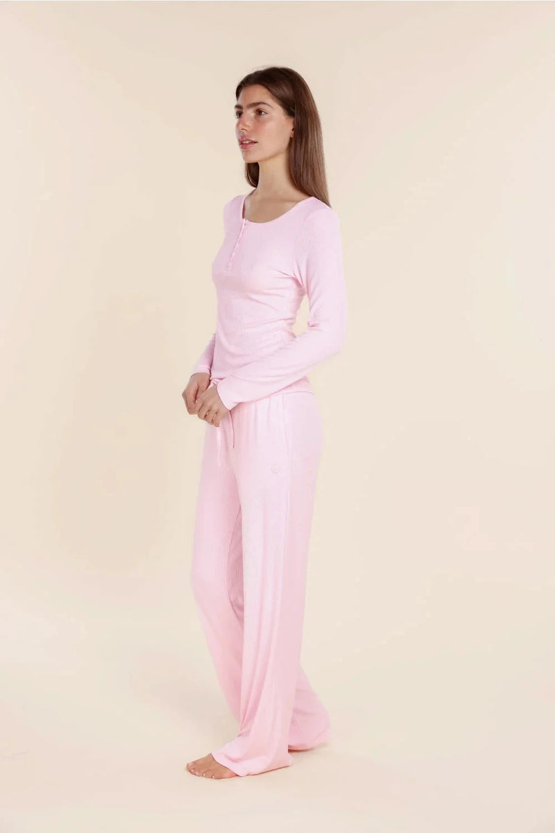 GINGERLILLY LILLE RIBBED LONG SLEEVE HENLEY TOP SLEEPWEAR Gingerlilly 