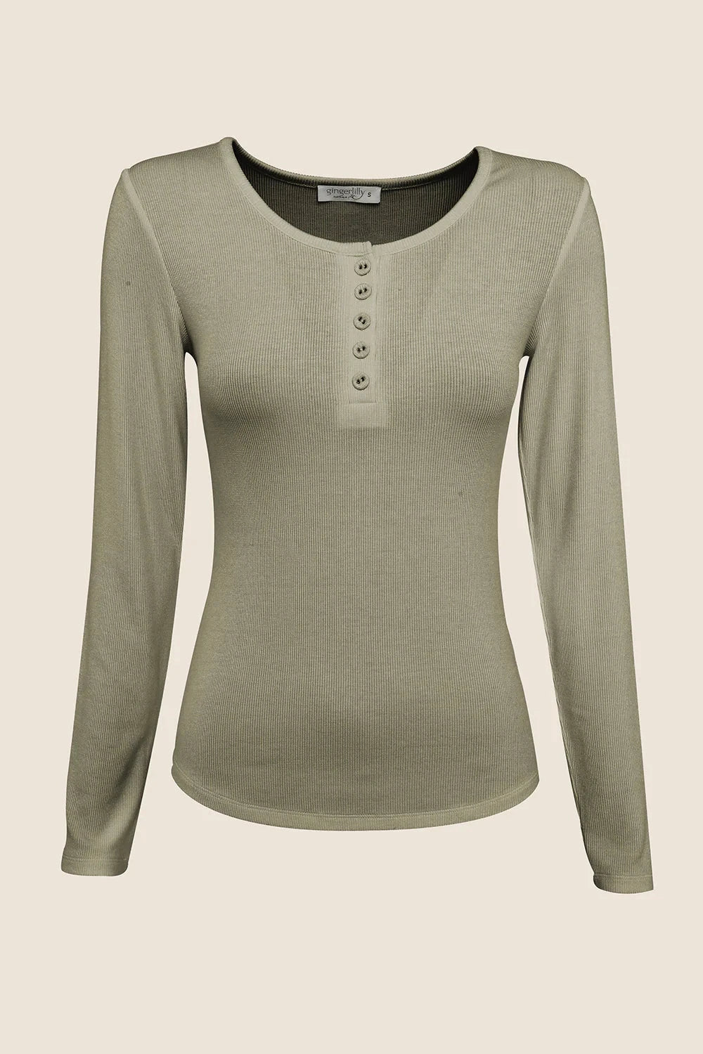 Gingerlilly Lille Ribbed Long Sleeve Henley Top Sleepwear Gingerlilly 