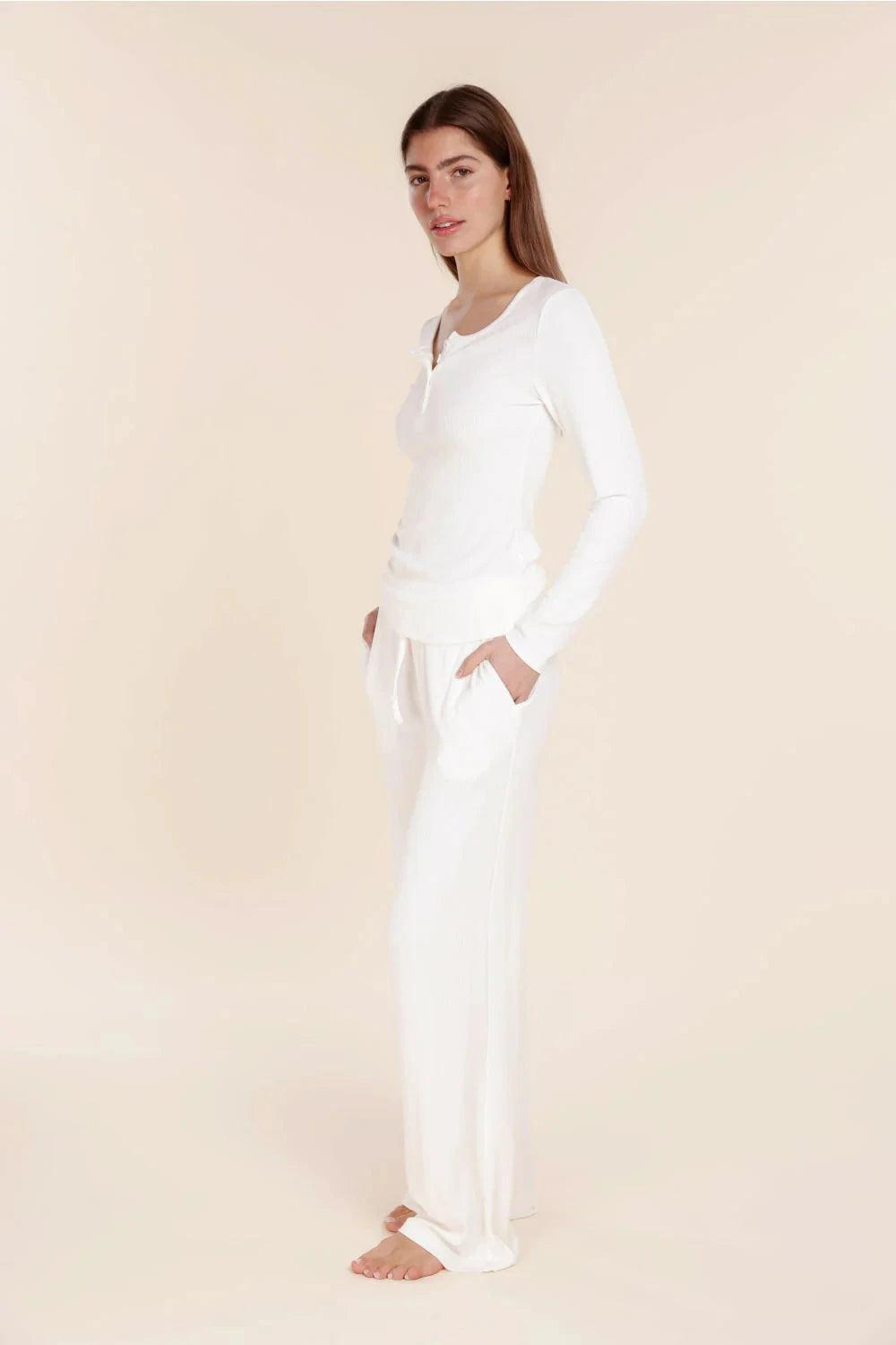 GINGERLILLY LILLE RIBBED LONG SLEEVE HENLEY TOP SLEEPWEAR Gingerlilly 