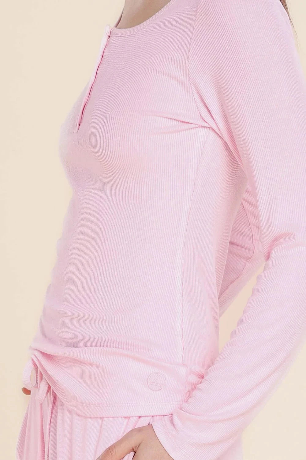 GINGERLILLY LILLE RIBBED LONG SLEEVE HENLEY TOP SLEEPWEAR Gingerlilly 