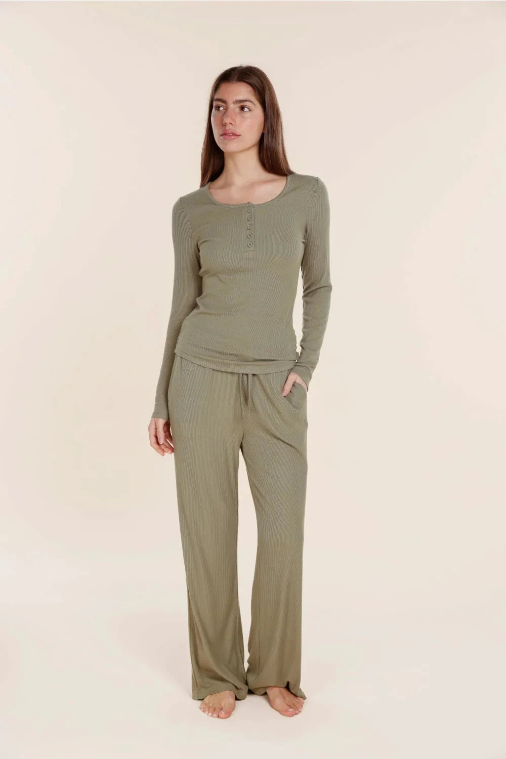 Gingerlilly Lille Ribbed Long Sleeve Henley Top Sleepwear Gingerlilly 
