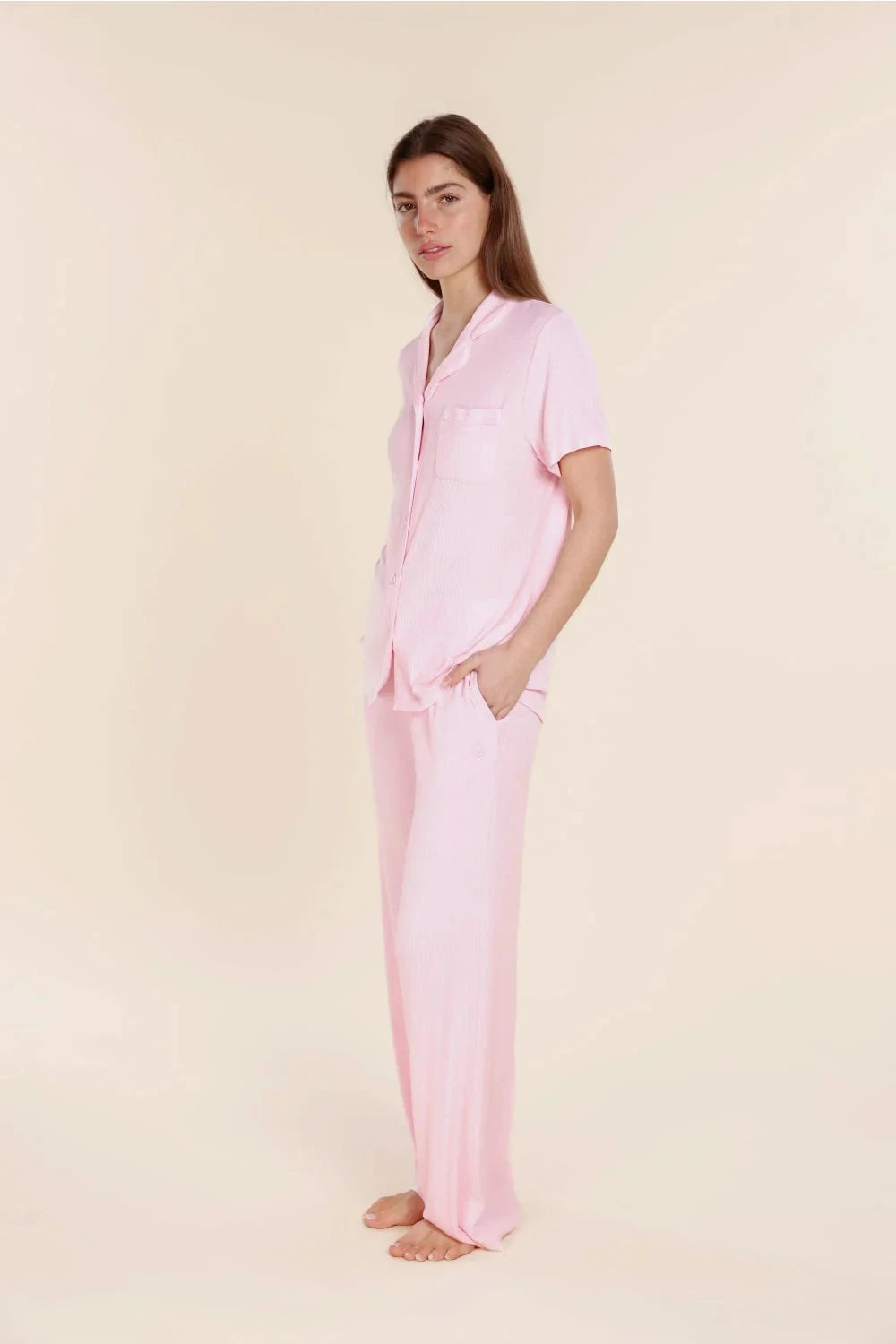 GINGERLILLY LYON RIBBED SHORT SLEEVE BUTTON UP TOP SLEEPWEAR Gingerlilly 