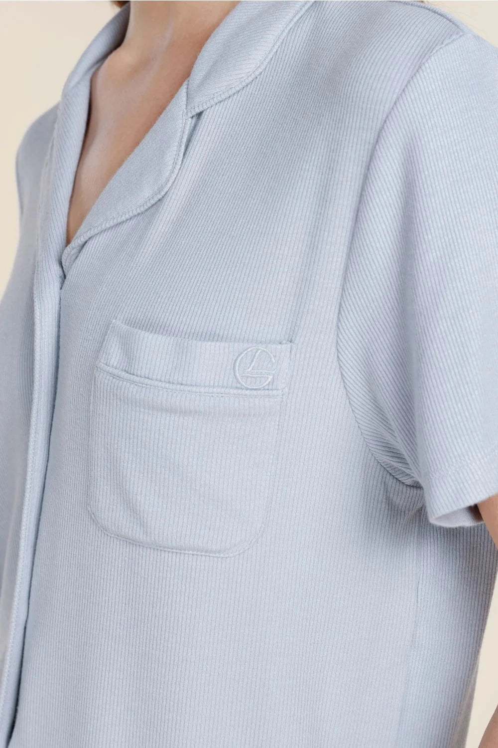 GINGERLILLY LYON RIBBED SHORT SLEEVE BUTTON UP TOP SLEEPWEAR Gingerlilly 