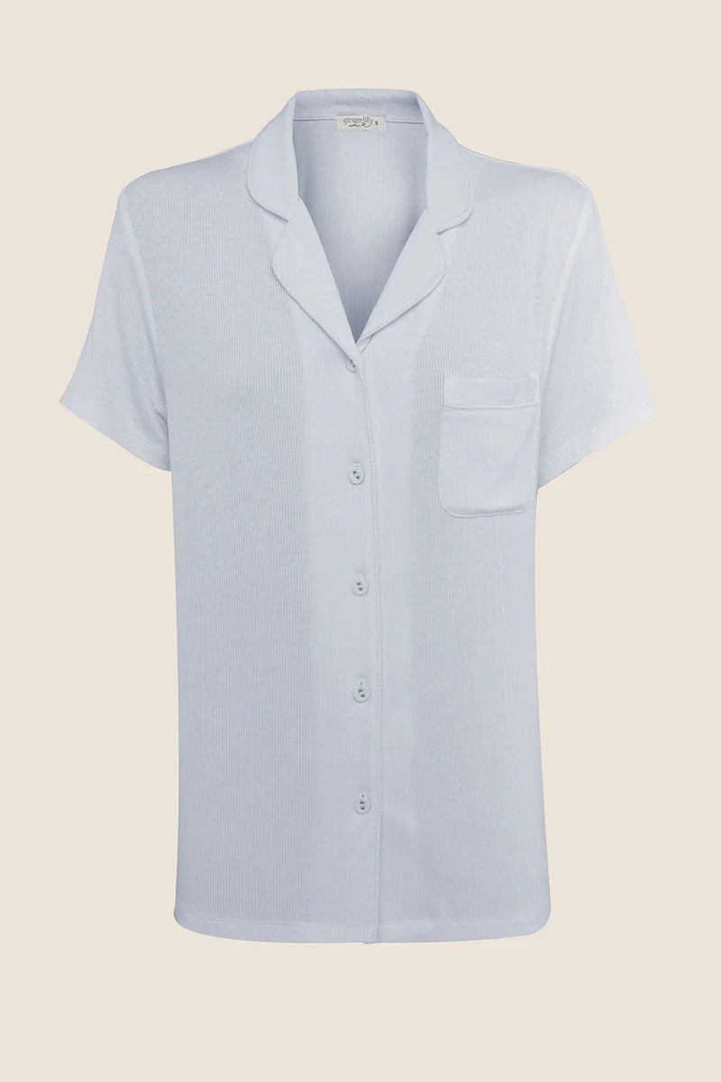 GINGERLILLY LYON RIBBED SHORT SLEEVE BUTTON UP TOP SLEEPWEAR Gingerlilly 