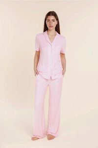 GINGERLILLY LYON RIBBED SHORT SLEEVE BUTTON UP TOP SLEEPWEAR Gingerlilly 