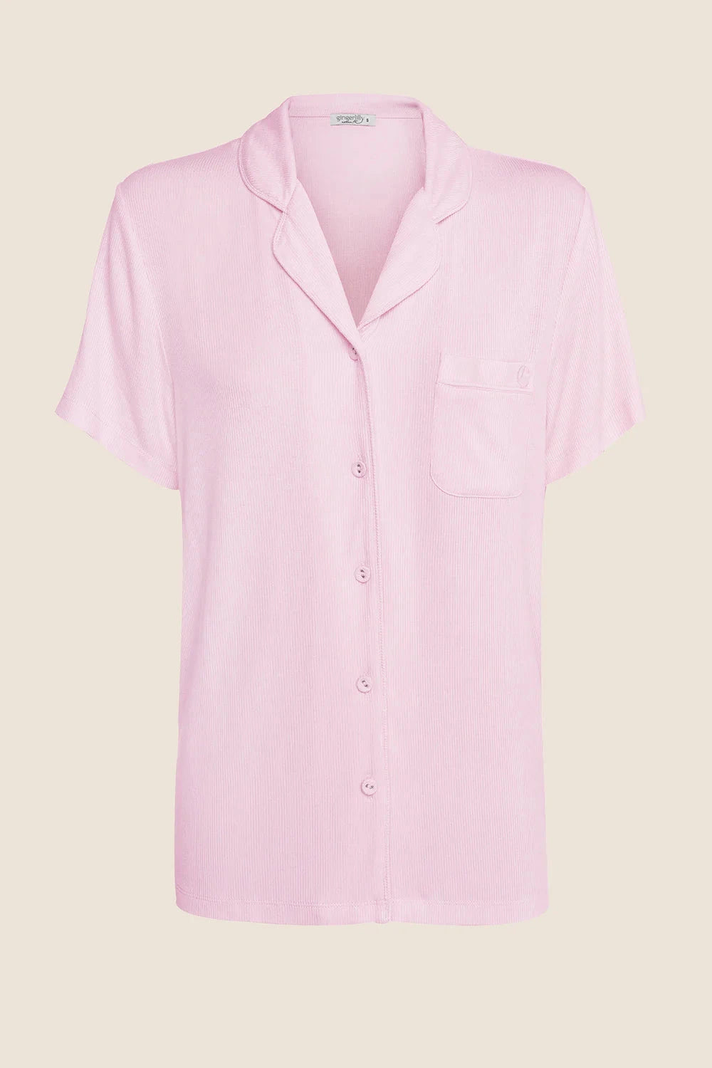 GINGERLILLY LYON RIBBED SHORT SLEEVE BUTTON UP TOP SLEEPWEAR Gingerlilly 