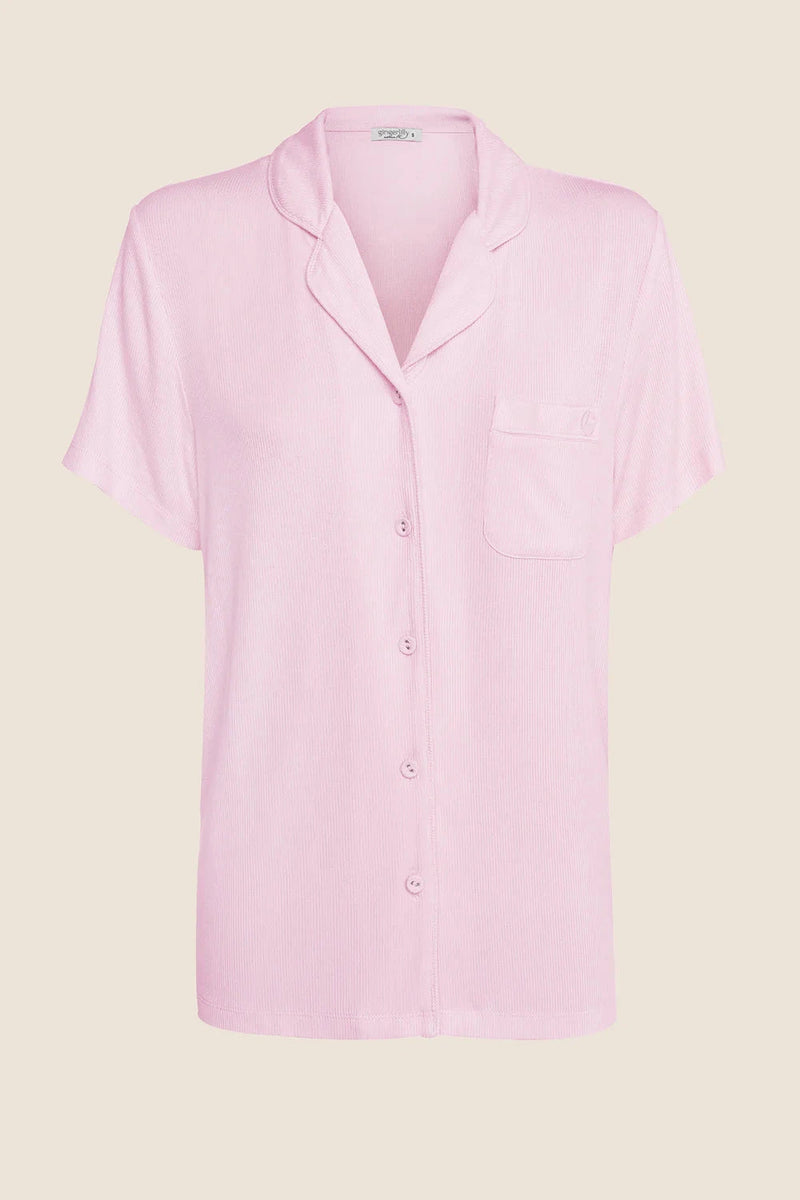 GINGERLILLY LYON RIBBED SHORT SLEEVE BUTTON UP TOP SLEEPWEAR Gingerlilly 