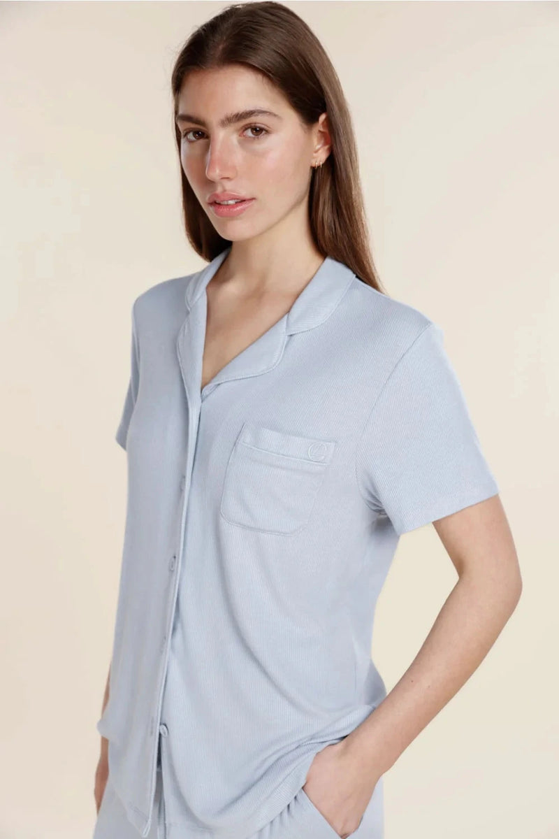 GINGERLILLY LYON RIBBED SHORT SLEEVE BUTTON UP TOP SLEEPWEAR Gingerlilly 