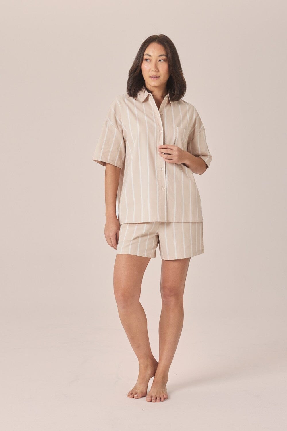 Gingerlilly Sasha Striped Boyfriend Short PJ Set Sleepwear Gingerlilly 