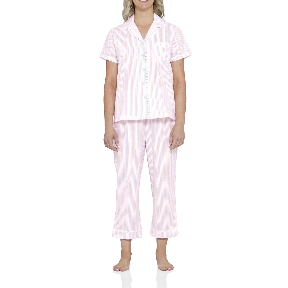 MAGNOLIA LOUNGE VALENCIA STRIPE COTTON 7/8 PJ SET SLEEPWEAR Magnolia Lounge 