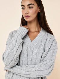 Papinelle Cotton Cashmere Cable V-Neck Jumper